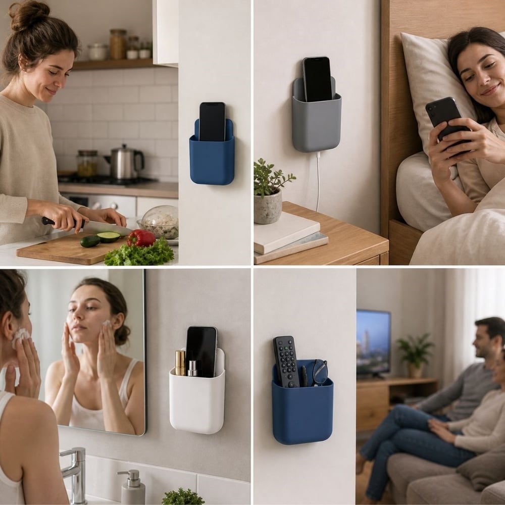 BUFFER® Yapışkanlı Telefon ve Kumanda Tutucu Organizer, Duvara Güçlü Yapışan Çok Amaçlı Eşya Toparlayıcı