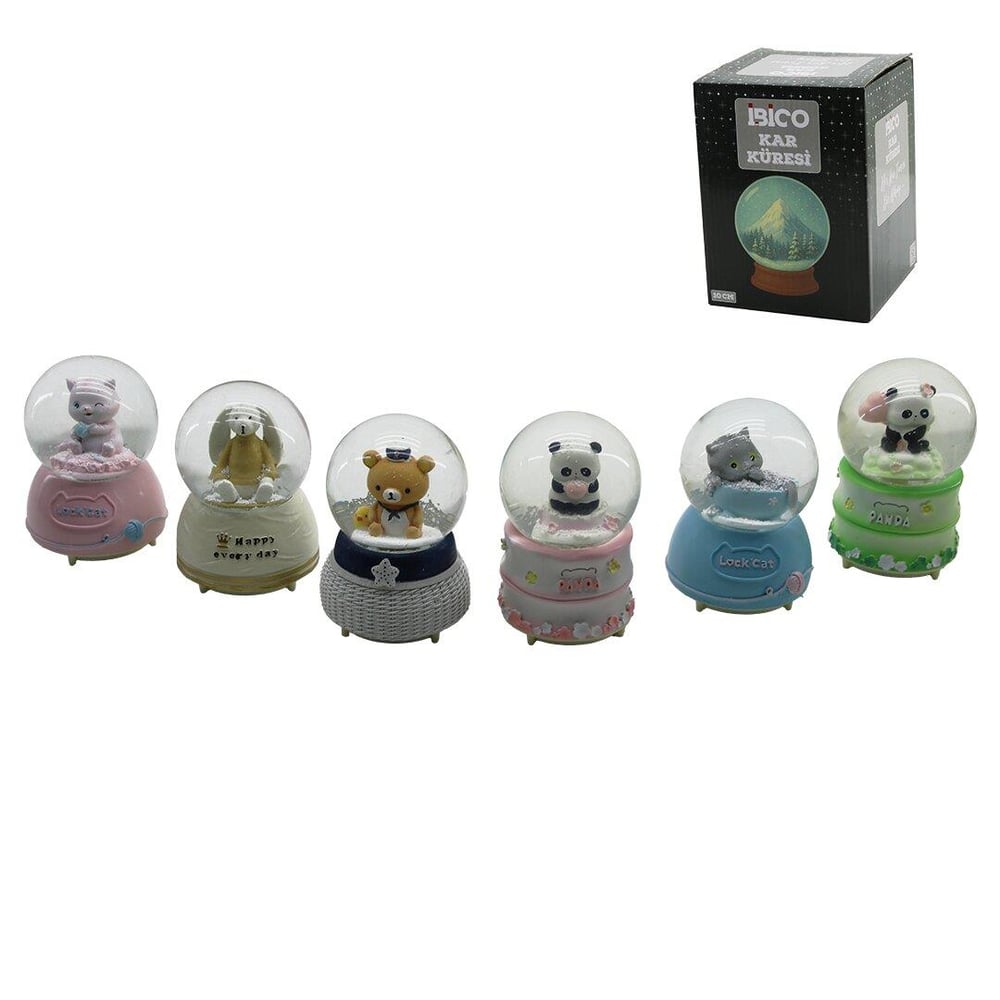 BÜYÜK BOY - 10CM PİLLİ - IŞIKLI MÜZİKLİ KAR KÜRESİ CAM HAYVAN FİGÜRLÜ - DESEN MİX RENKLİ HERHANGİ BİR TANESİ GÖNDERİLİR (3936)