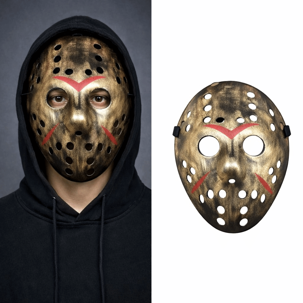 Bakır Renk Kırmızı Çizgili Tam Yüz Hokey Jason Maskesi Hannibal Maskesi