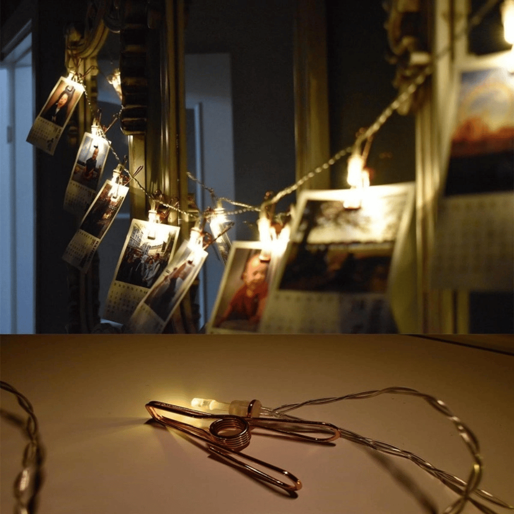 Bakır Renkli Led Işıklı Fotoğraf Asma Işık Süsleme Mandalları Bx40
