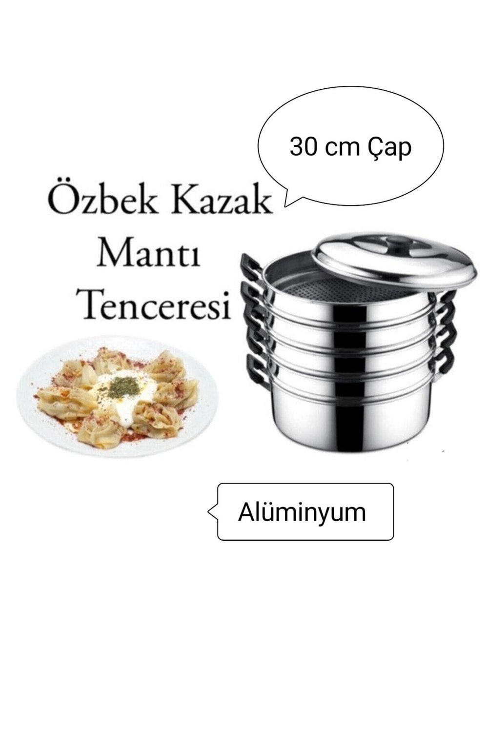 Bakır dış, granit iç yüzeyli, 30 cm, 5 parça, metalik renkli mantı tenceresi - 30 cm Boyut/Ebat