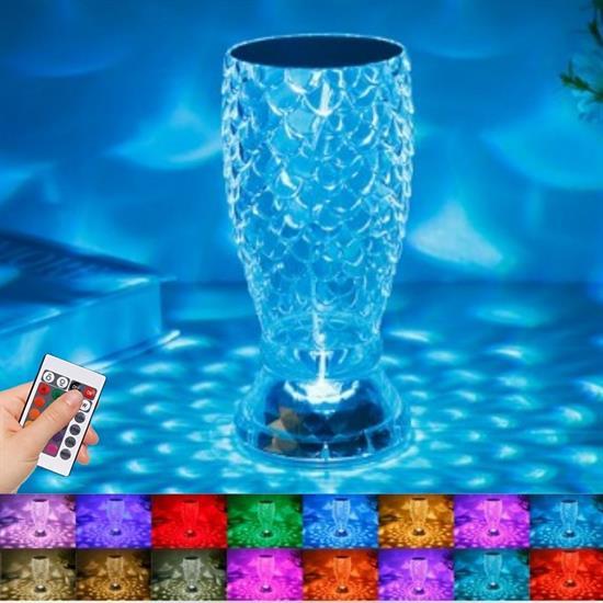 Balık Süzgeç Model USB Şarjlı Kumandalı 16Farklı Işık Modlu Masa Üstü Kristal Akrilik Led (3936)