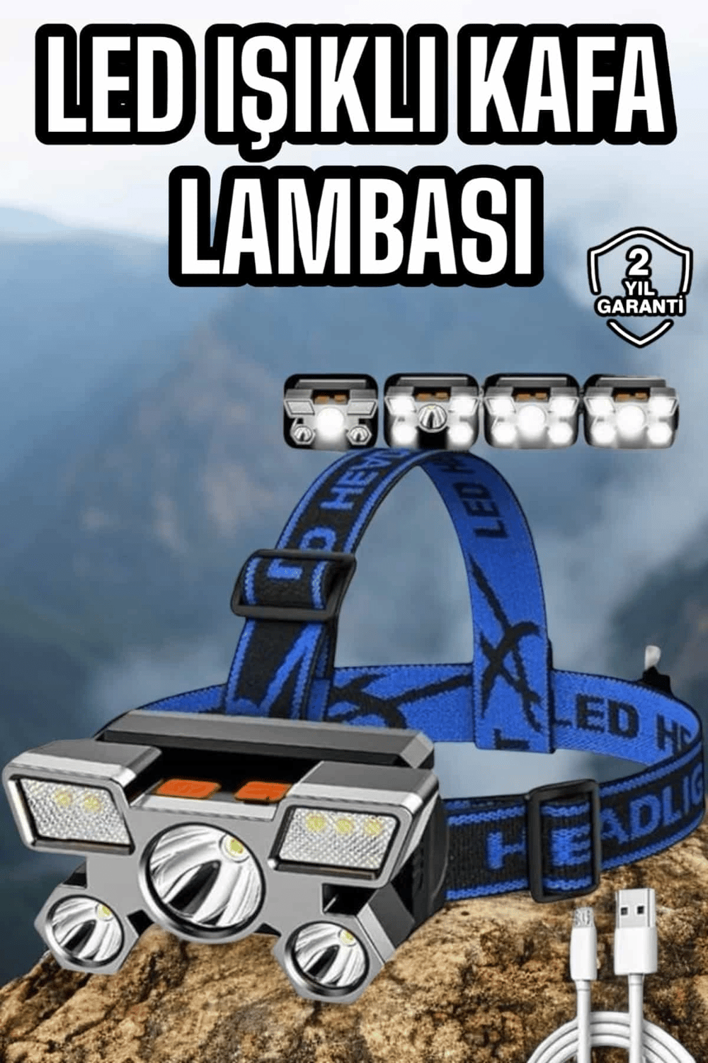 Balıkçı Kafa Lambası Led Işık 4 Farklı Mod Esnek ve Ayarlanabilir