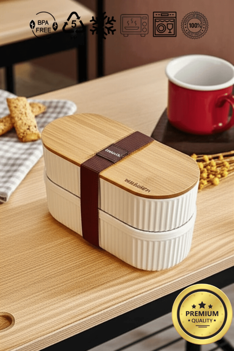 Bambu Kahvaltılık Saklama Kabı İki Bölmeli Büyük Lunch Box