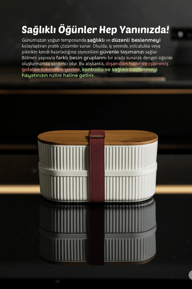 Bambu Kapaklı Lunch Box Kahvaltılık Saklama Kabı Large Bölmeli