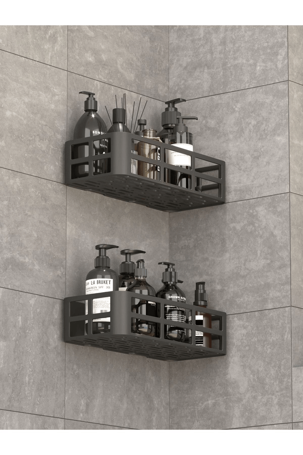 Banyo Duş Rafı 2li Yapışkanlı ve Deliksiz Duş Organizer Suya Dayanıklı Siyah Raf