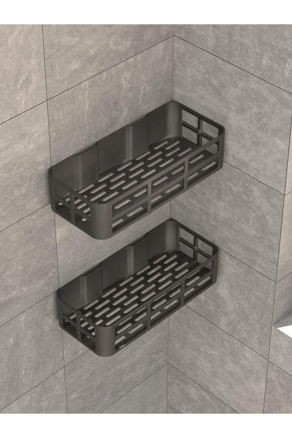 Banyo Duş Rafı 2li Yapışkanlı ve Deliksiz Duş Organizer Suya Dayanıklı Siyah Raf