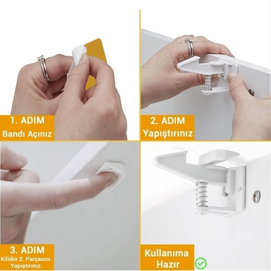 Bebek Çocuk Güvenliği Korumalı Yapışkan Çekmece Ve Dolap İçin Tutucu Gizli Güvenlik Kilidi Bx40