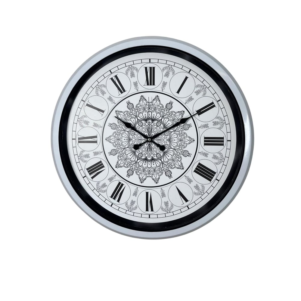 Beyaz 52 Cm Metal Mandala Desenli Tasarım Duvar Saati
