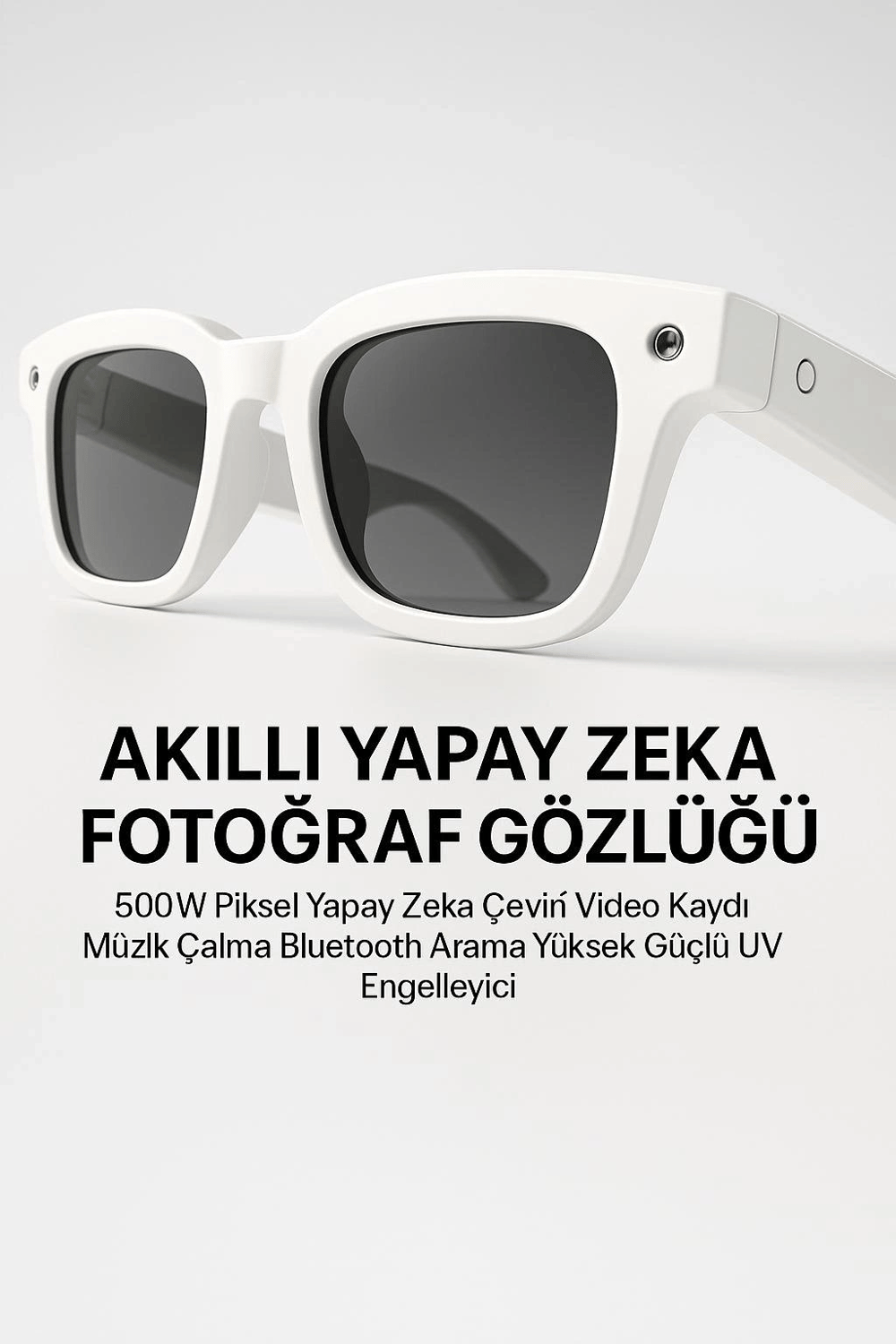 Beyaz Akıllı Kamera Gözlüğü Fotoğraf Video Çekimi ve Bluetooth Kullanım