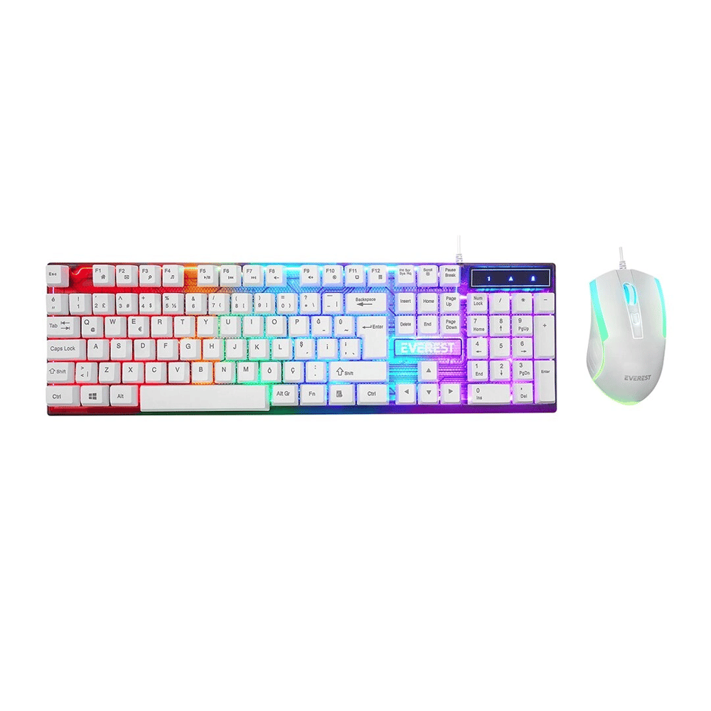 Beyaz Gökkuşağı Işıklı Usb Kablolu Oyuncu Klavye - Mouse Set Bx40