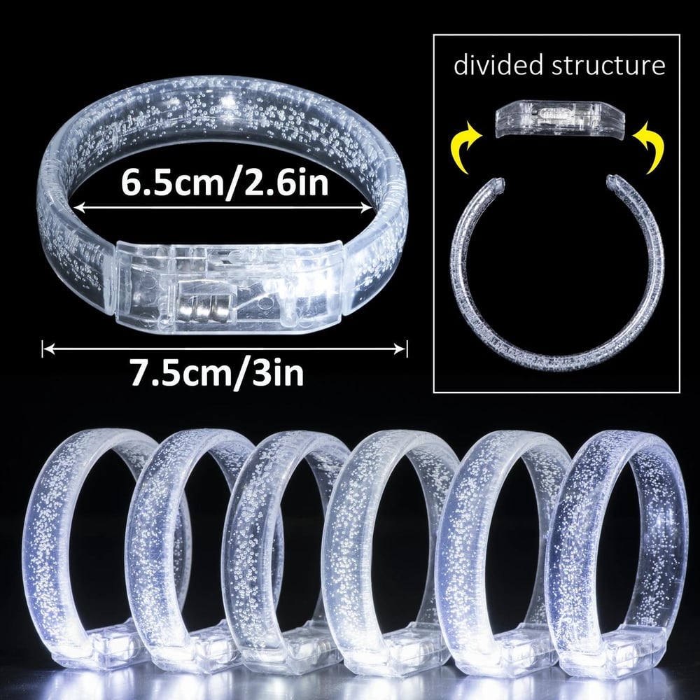 Beyaz-Gümüş Led Işıklı Baskı Yapılabilen Pilli Bileklik Bilezik 1,5 cm Genişlik (3936)