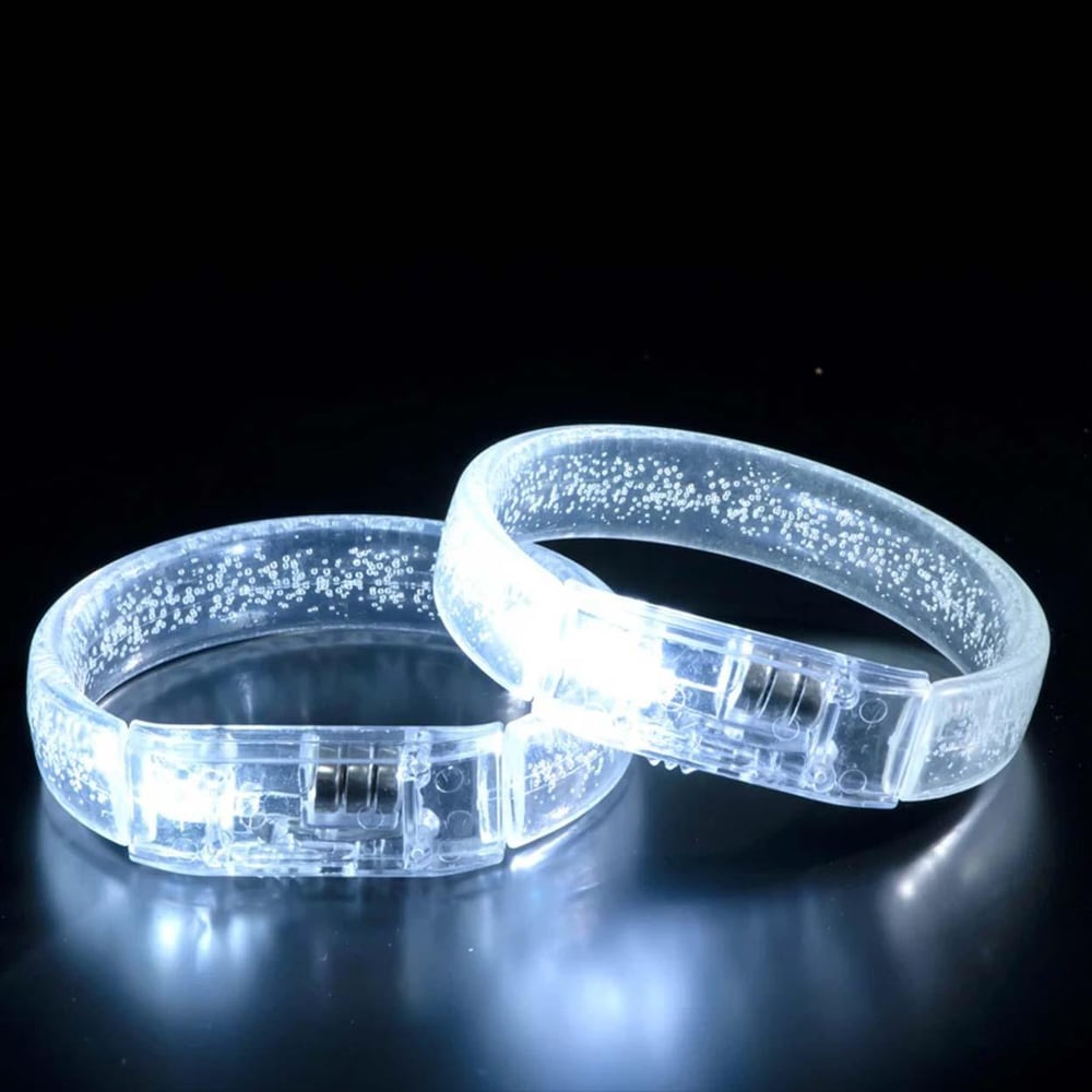 Beyaz-Gümüş Led Işıklı Baskı Yapılabilen Pilli Bileklik Bilezik 1,5 cm Genişlik (3936)