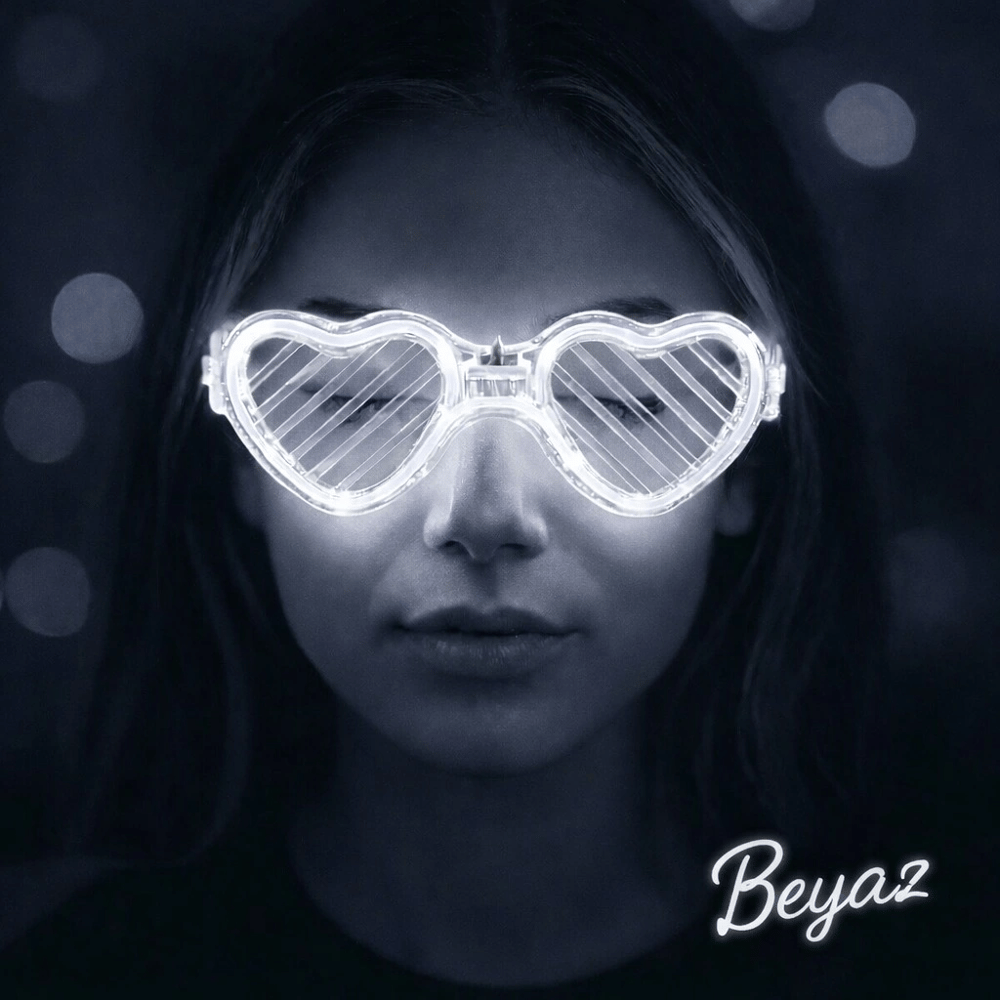 Beyaz Led Işıklı Kalp Gözlük – 3 Modlu Parti & Glow Gözlüğü