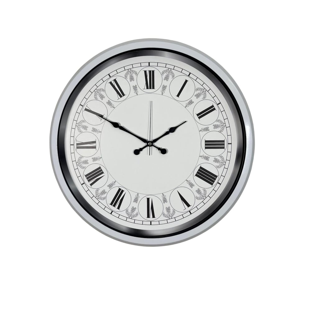 Beyaz Motifli Tasarım 52 Cm Metal Duvar Saati