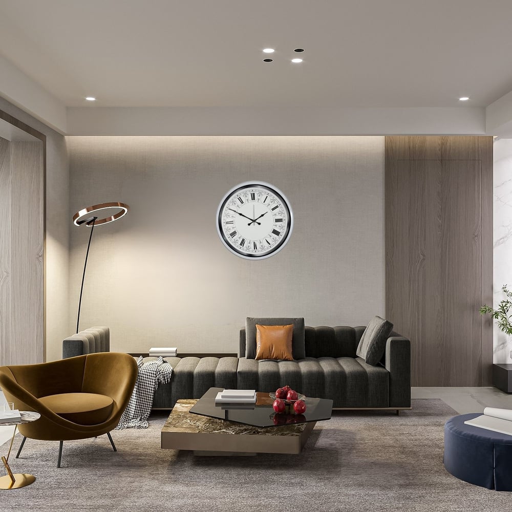 Beyaz Motifli Tasarım 52 Cm Metal Duvar Saati