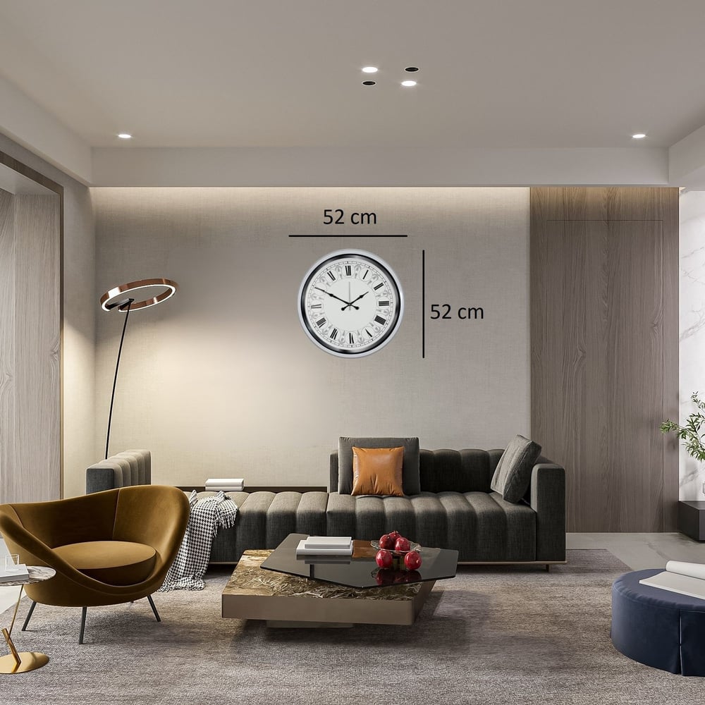 Beyaz Motifli Tasarım 52 Cm Metal Duvar Saati