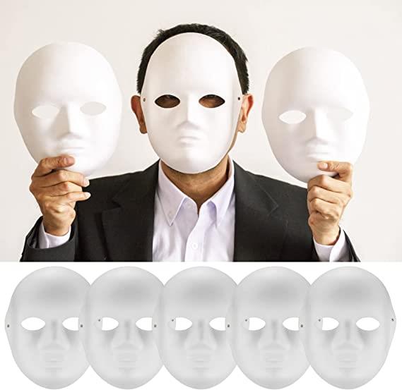 Beyaz Renk Boyanabilir Anonim Tam Yüz Cosplay Maske 24x18 cm (3936)