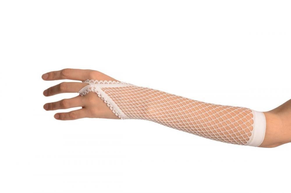 Beyaz Renk Parmak Arası File Örgü Eldiven 26 cm (3936)