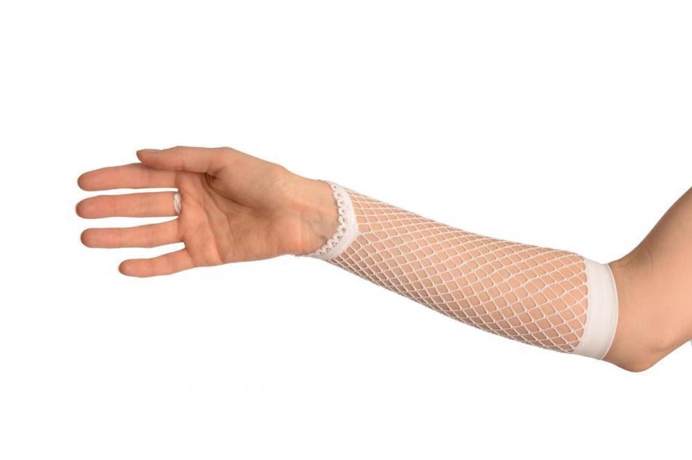 Beyaz Renk Parmak Arası File Örgü Eldiven 26 cm (3936)
