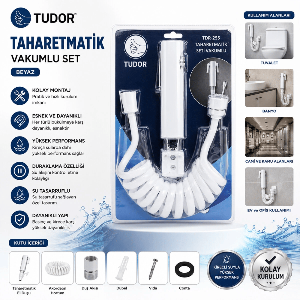 Beyaz Taharatmatik Seti Taharatmetik El Duşu- Hortum - Mafsal Vakumlu Set Bx40