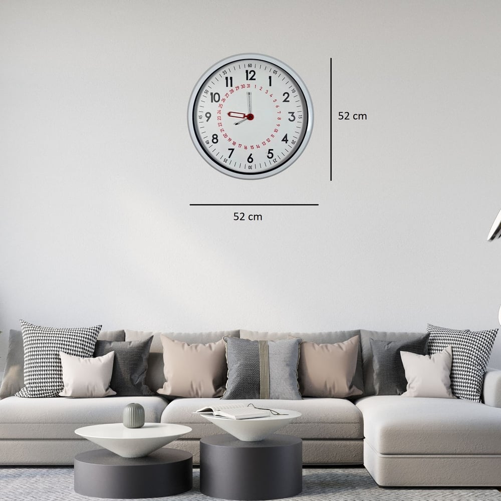 Beyaz Takvimli 52 x 52 Cm Metal Duvar Saati