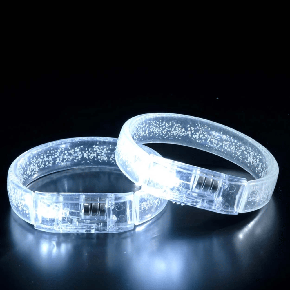 Beyaz-gümüş Led Işıklı Baskı Yapılabilen Pilli Bileklik Bilezik 1,5 Cm Genişlik