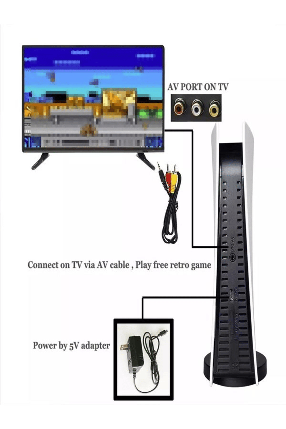 Beyaz renkli 8Bit USB bağlantılı taşınabilir 2 kollu retro temalı video oyun konsolu