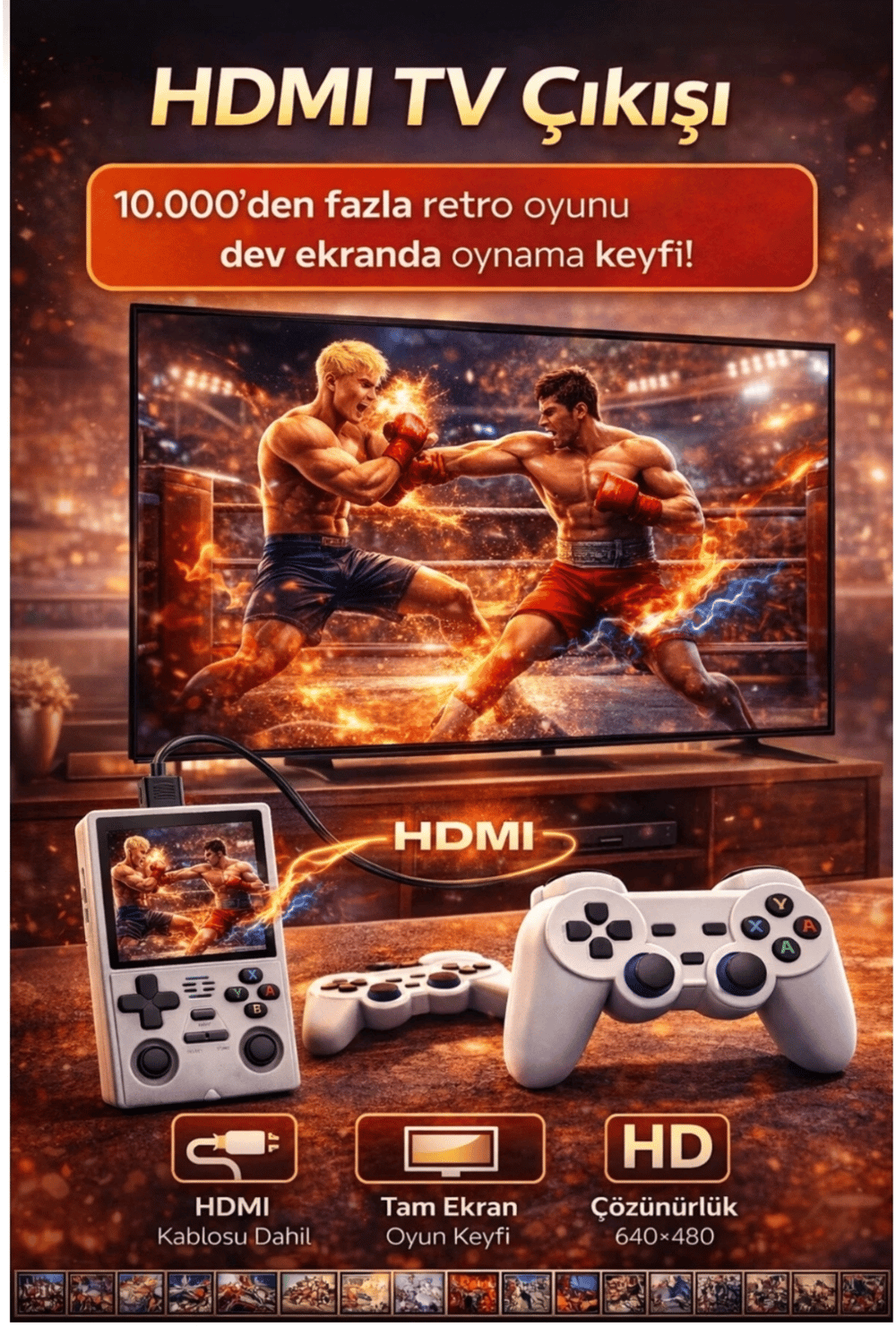 Beyaz taşınabilir retro wifi el oyun konsolu full HD ekran 2 kollu TV bağlantılı