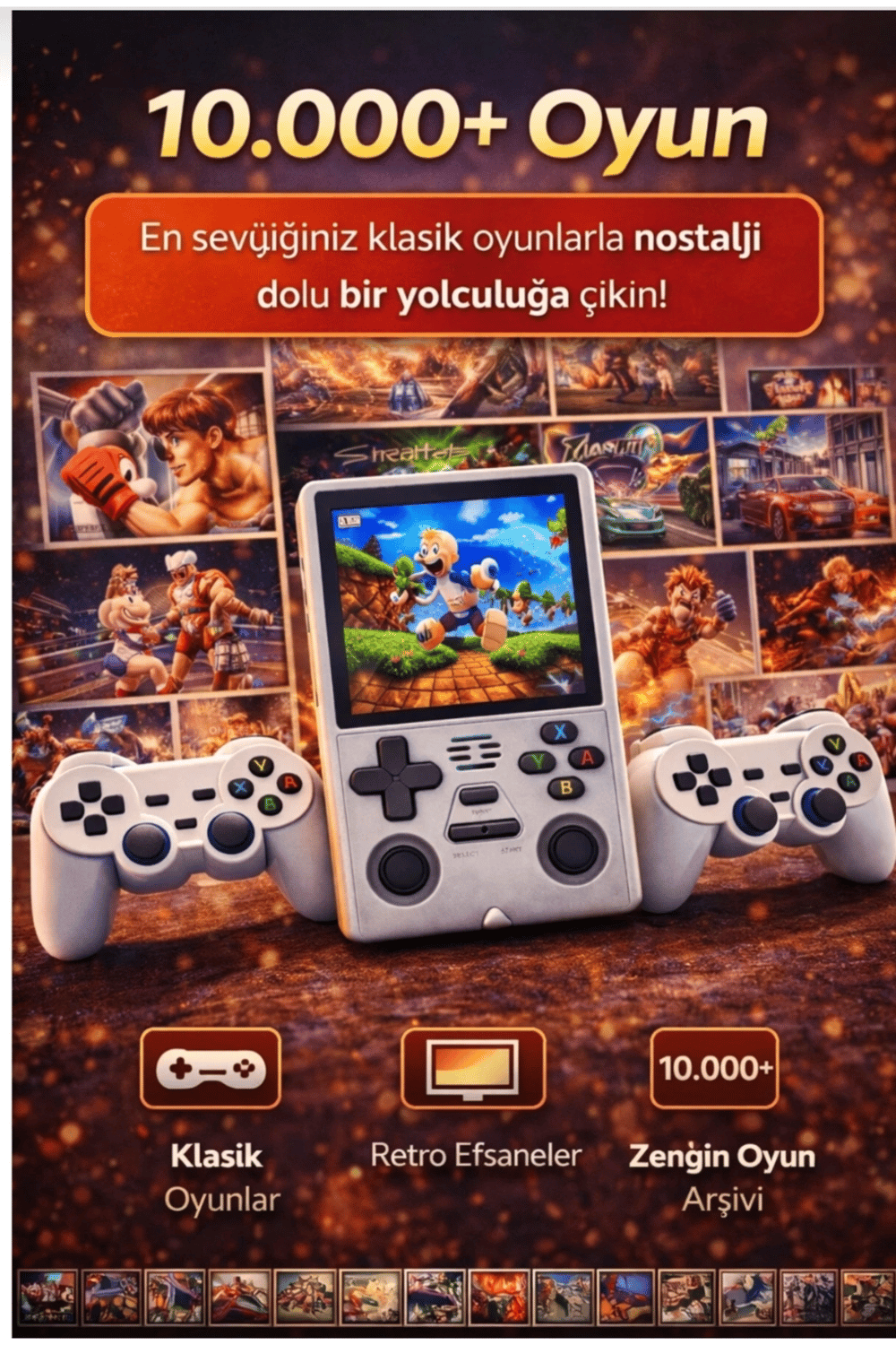 Beyaz taşınabilir retro wifi el oyun konsolu full HD ekran 2 kollu TV bağlantılı