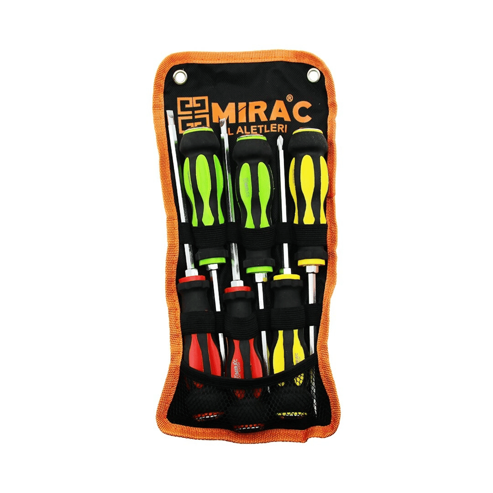 Bez Çantalı   Renkli - Kauçuk Kaplama Saplı   Darbeli   6lı Set   Çift Taraflı  Tornavida Takımı Bx40