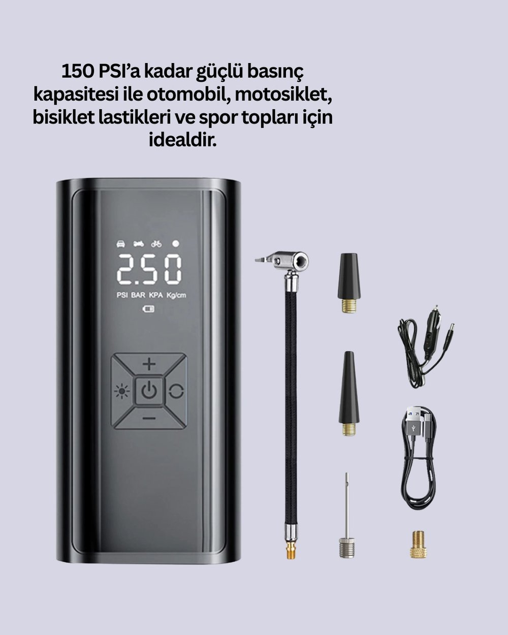 Bisiklet, Motosiklet ve Araçlar İçin Çok Amaçlı Hava Pompası