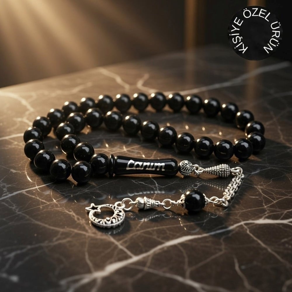 BlackCraft Erzurum Oltu Taşı Kişiye Özel Sade Tespih
