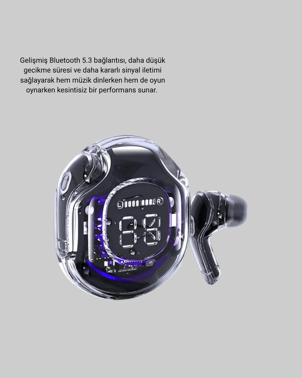 Bluetooth 5.3 Kablosuz Kulaklık HiFi Stereo ve Ekstra Bass Dijital Ekranlı