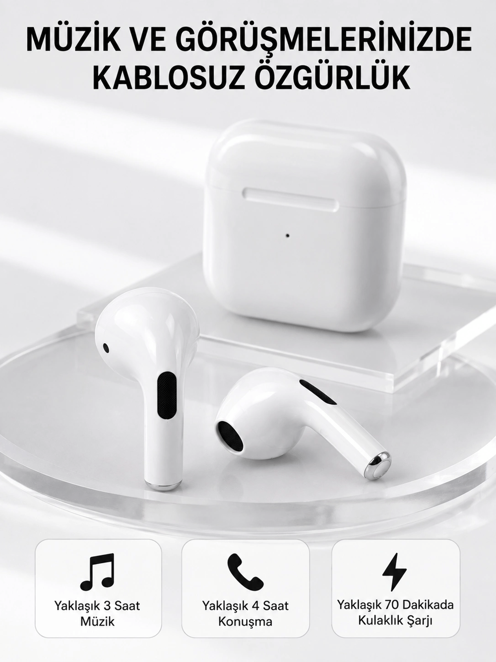 Bluetooth 5.3 TWS Kablosuz Kulak İçi Kulaklık 25 Metre Menzil Şarj Kutulu