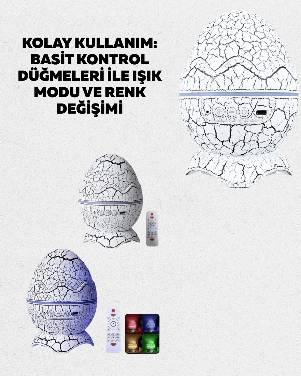 Bluetooth Bağlantılı Dinozor Yıldız Projektör Gece Lambası ve Uyku Yardımcısı