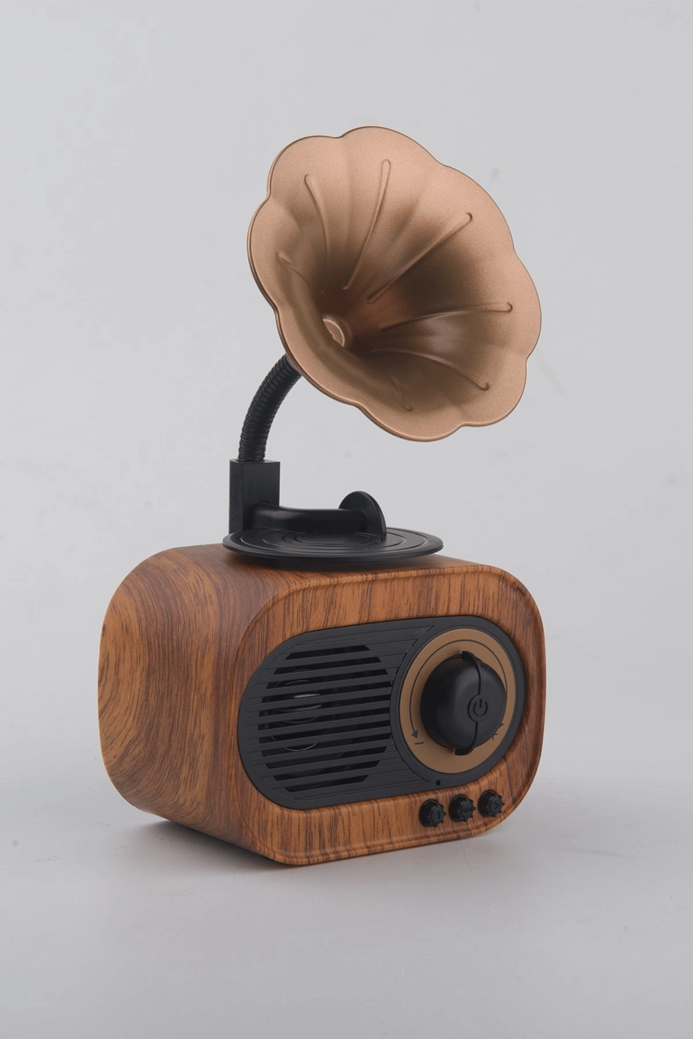 Bluetooth Bağlantılı Nostaljik Radyo ve Gramofon Tasarımlı Taşınabilir Hoparlör, Gri Renk Seçeneği