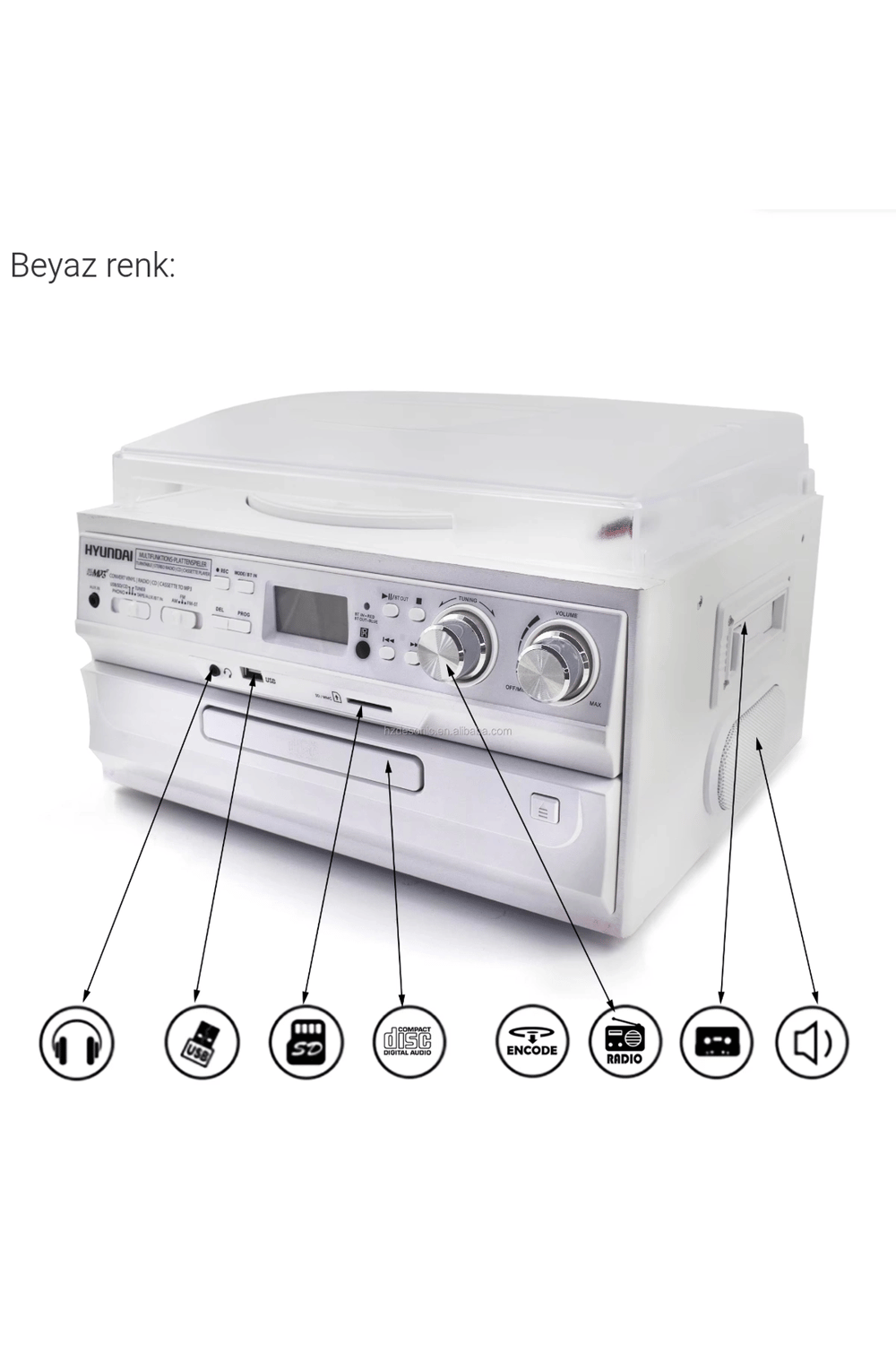 Bluetooth CD USB MP3 radyo müzik seti beyaz renk 2 yıl garantili plak çalar hoparlör