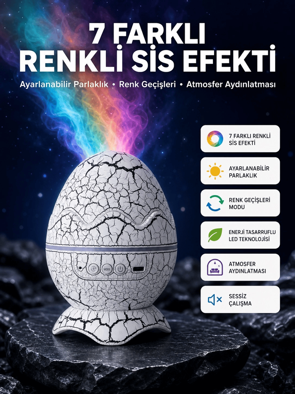 Bluetooth Hoparlör Özellikli 7 Renkli Gece Aydınlatması