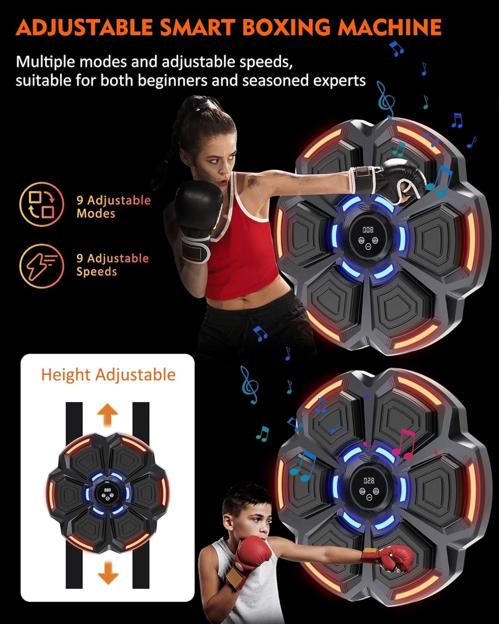 Bluetooth Hoparlör Özellikli Duvar Boks Makinesı  9 Mod Seviye Ayarlı  Müzikli Boks Makinesı