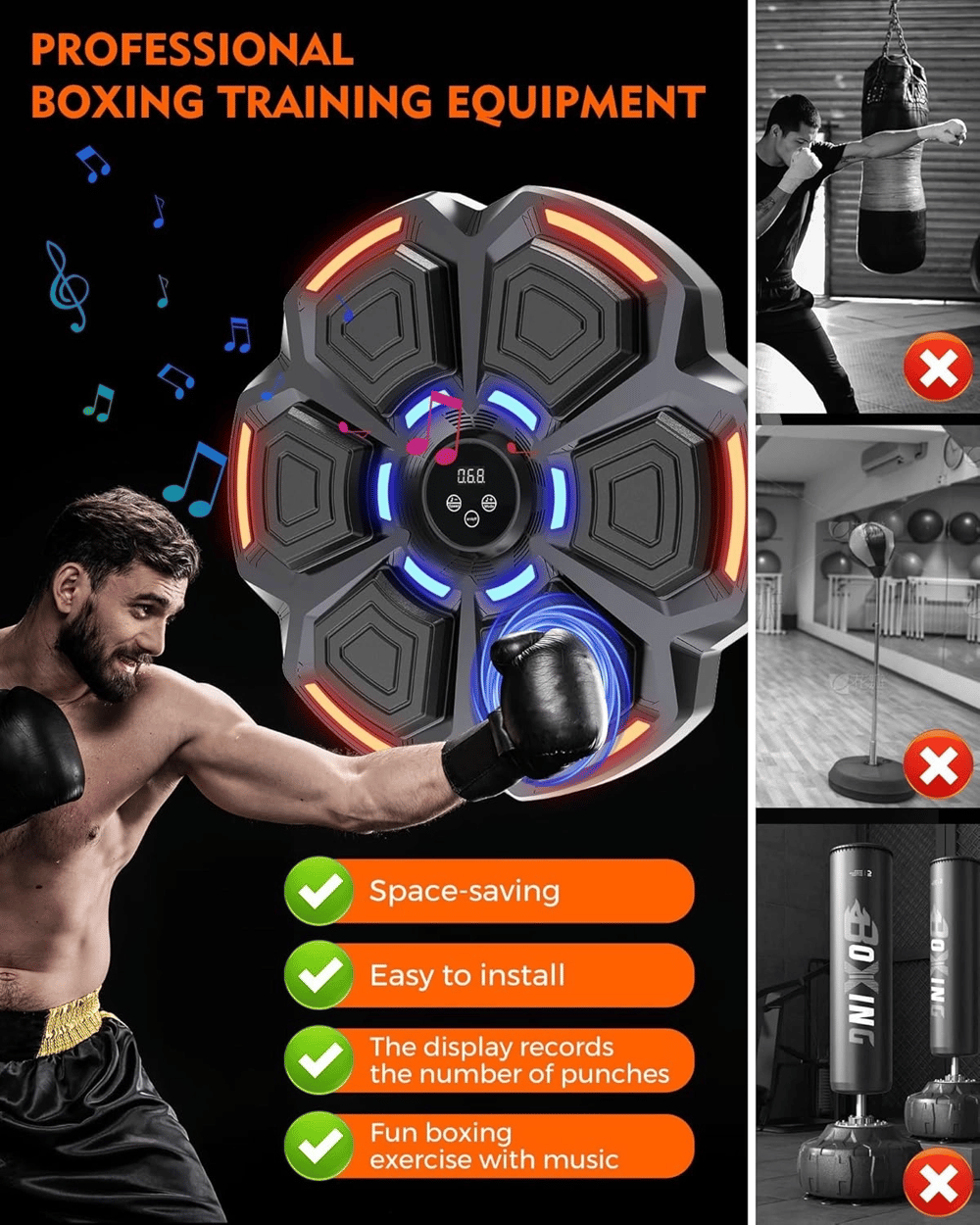 Bluetooth Hoparlör Özellikli Duvar Boks Makinesı  9 Mod Seviye Ayarlı  Müzikli Boks Makinesı