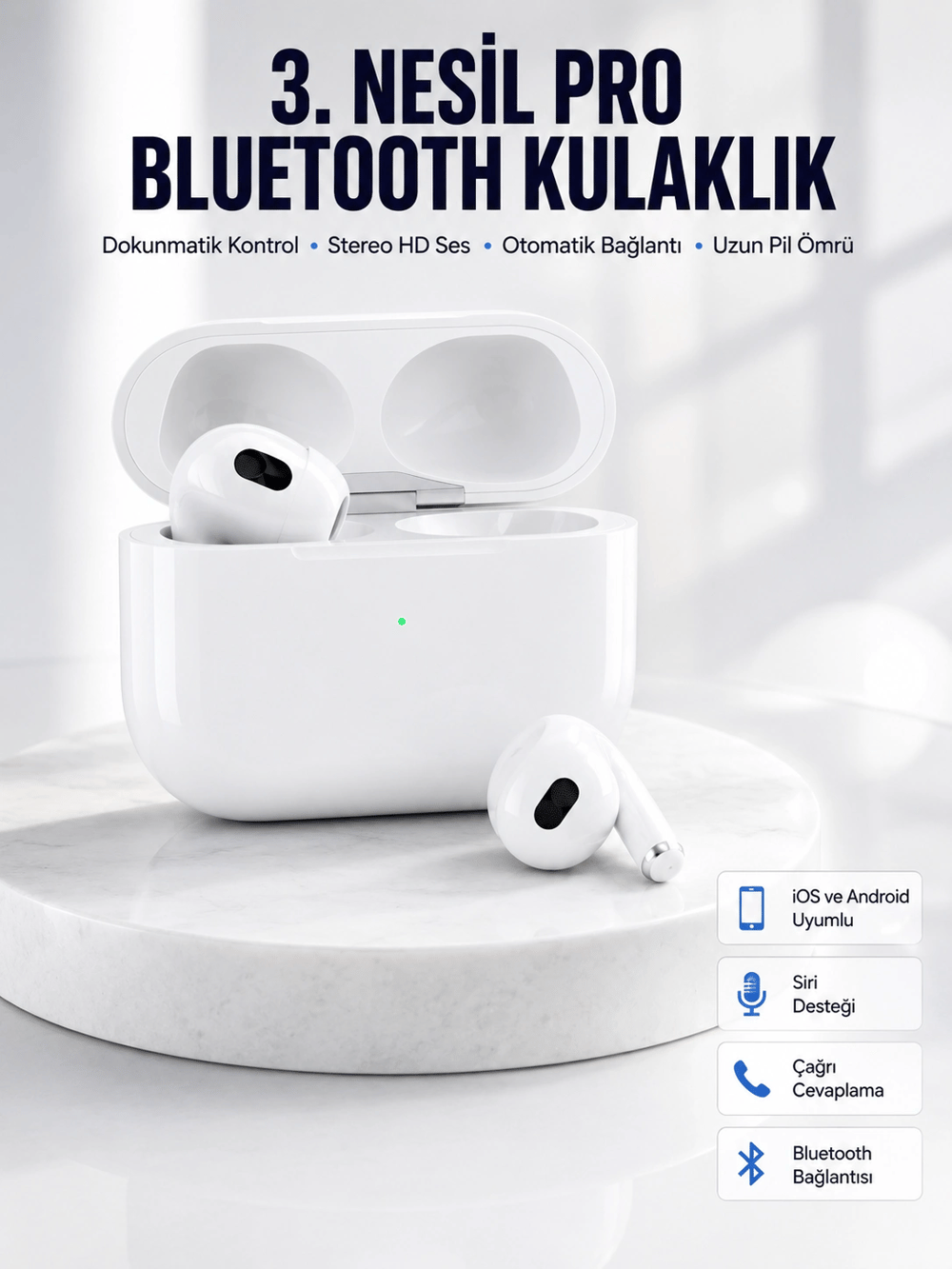 Bluetooth Kulaklık 3. Nesil Ios Android Uyumlu Yeni Nesil Wireless Charge