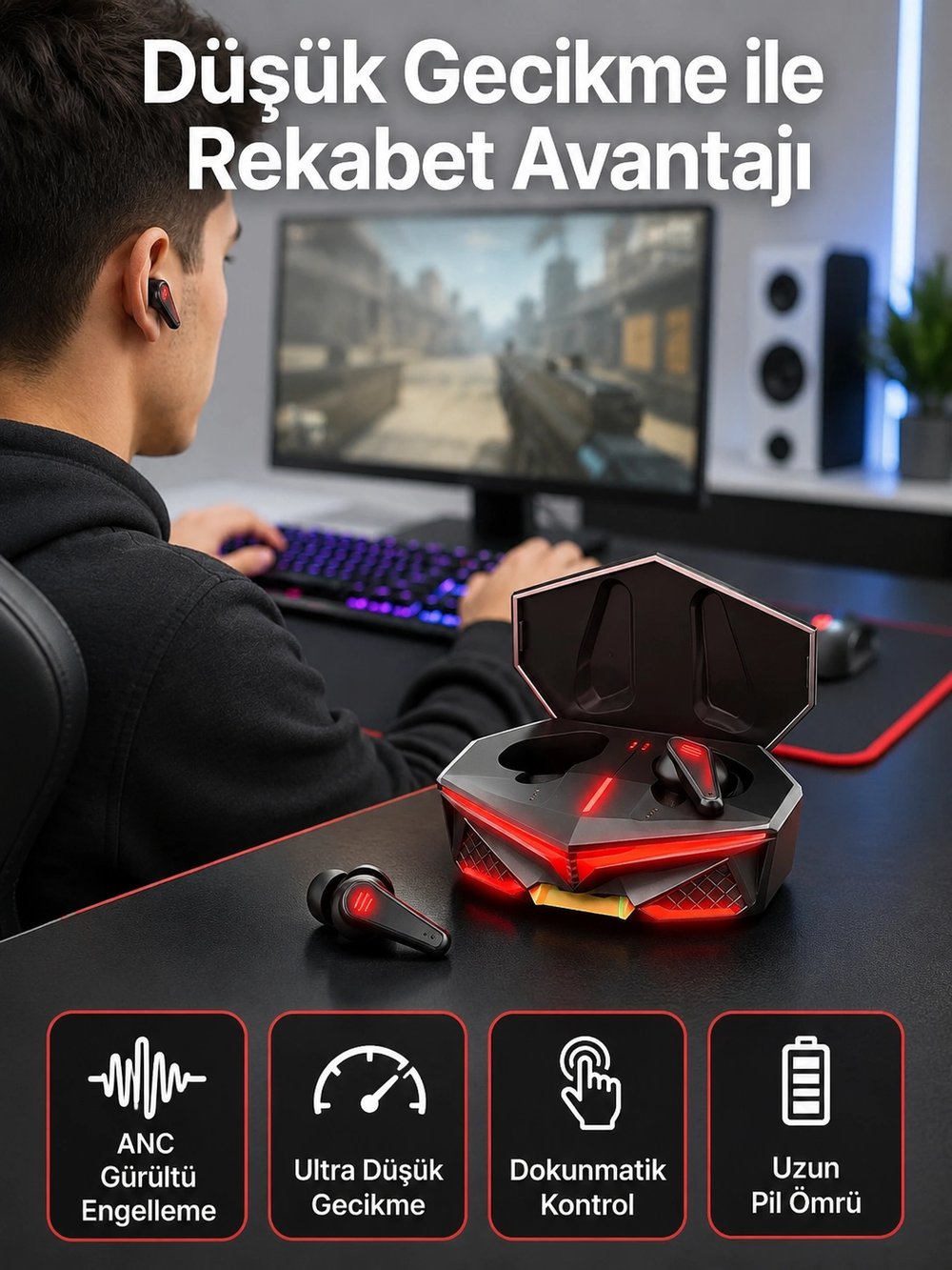 Bluetooth Kulaklık HD Ses Kaliteli Işıklı Metal Kasa Ios Android Uyumlu Mikrofonlu