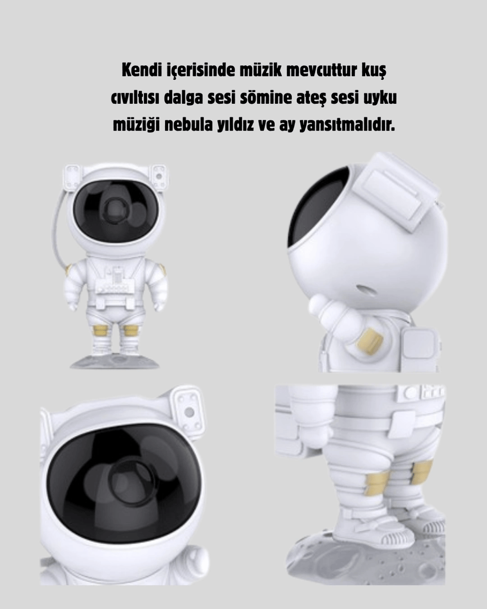 Bluetooth Müzikli Astronot Projeksiyon Lambası Yıldız ve Ay Efektli