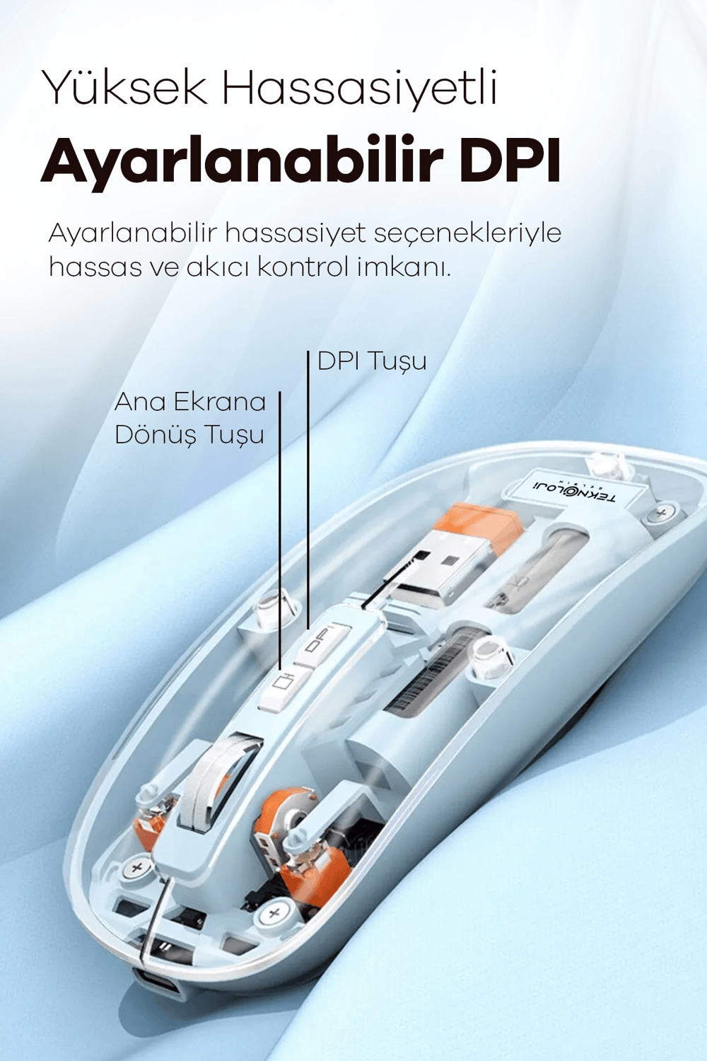 Bluetooth USB Çift Modlu Sessiz Mouse, Şeffaf Mıknatıslı Kapaklı, Type-C Şarjlı, DPI Ayarlı, Kablosuz 10m Çekim Mesafeli, Masaüstü Kısayol Tuşlu, Taşınabilir Şarjlı Mouse Siyah