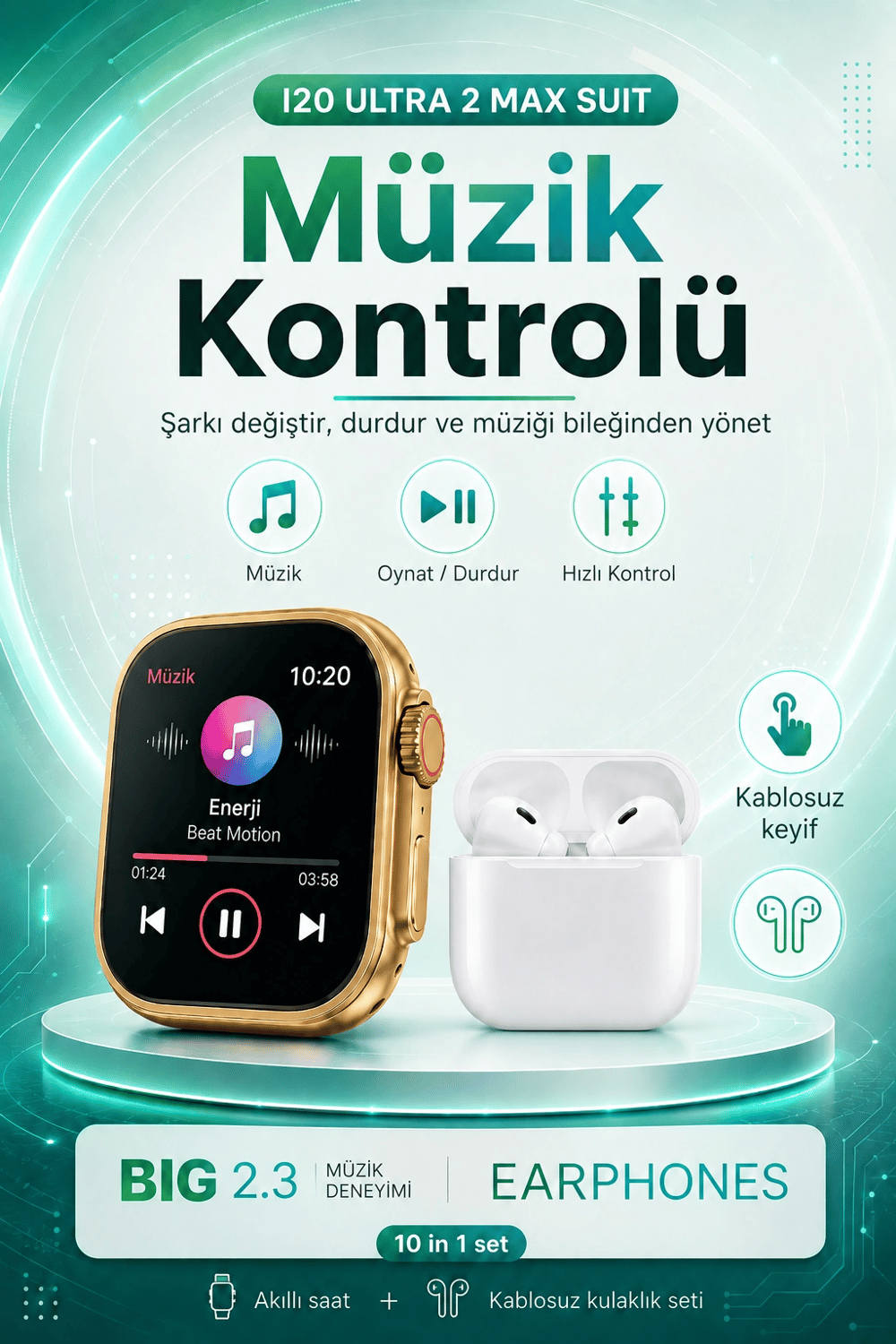 Bluetooth Uyumlu Akıllı Saat Ve Kablosuz Kulaklık Günlük Kullanıma Uygun Set