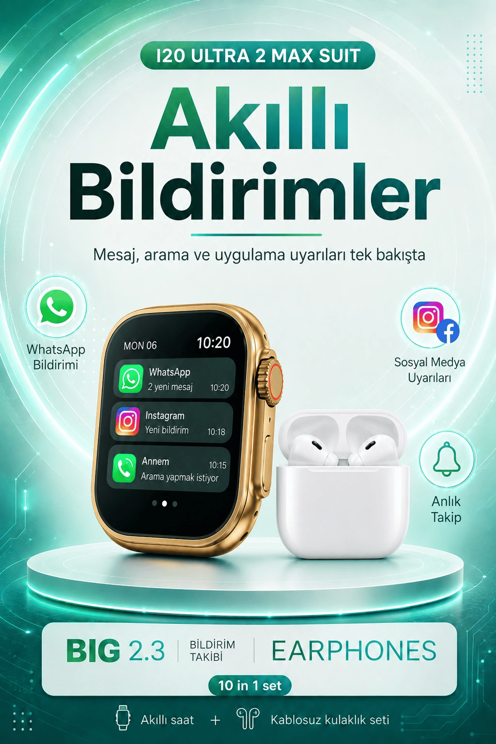 Bluetooth Uyumlu Akıllı Saat Ve Kablosuz Kulaklık Günlük Kullanıma Uygun Set