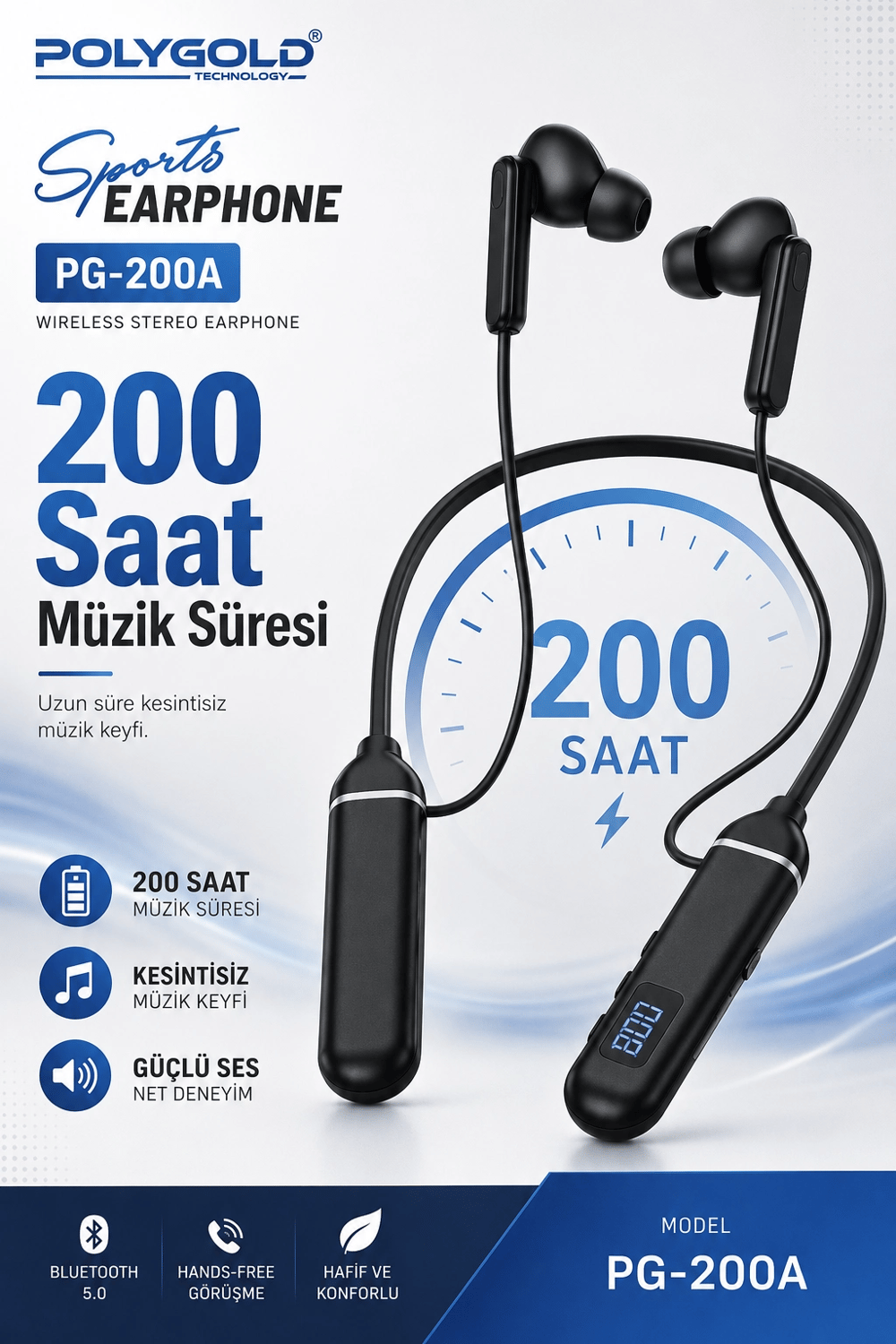 Bluetooth Uyumlu Spor Kulaklık Uzun Pil Ömürlü Boyun Askılı Stereo Sesli