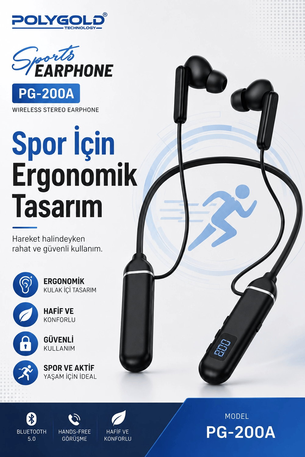 Bluetooth Uyumlu Spor Kulaklık Uzun Pil Ömürlü Boyun Askılı Stereo Sesli