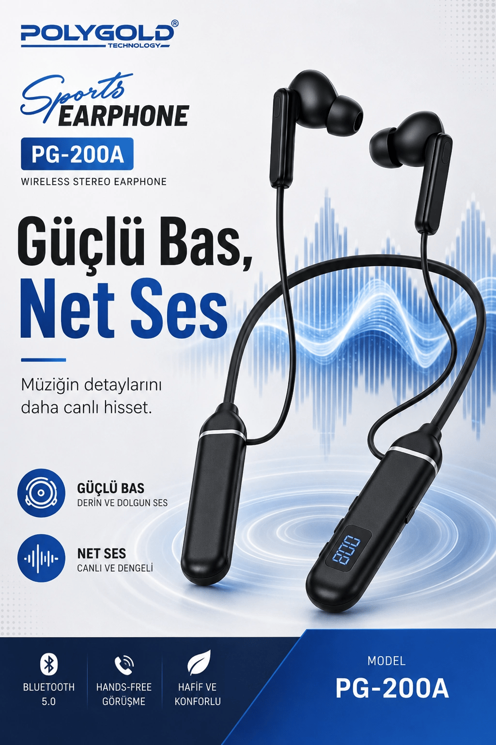 Bluetooth Uyumlu Spor Kulaklık Uzun Pil Ömürlü Boyun Askılı Stereo Sesli